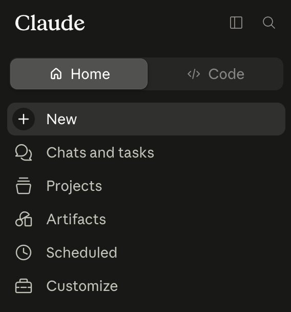 Claude's left sidebar with Customize at the bottom